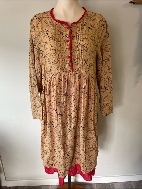 Gracila Dresses & Skirts - Gracila Floral Cottagecore Lagenlook Ruffled Dress Prairie Mustard Pintuck XL